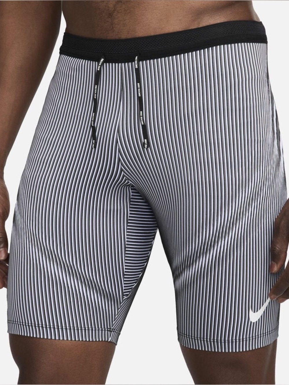 NWOT: Nike Men’s Black & White Vertical-Stripe Athletic 1/2-Length Leggings